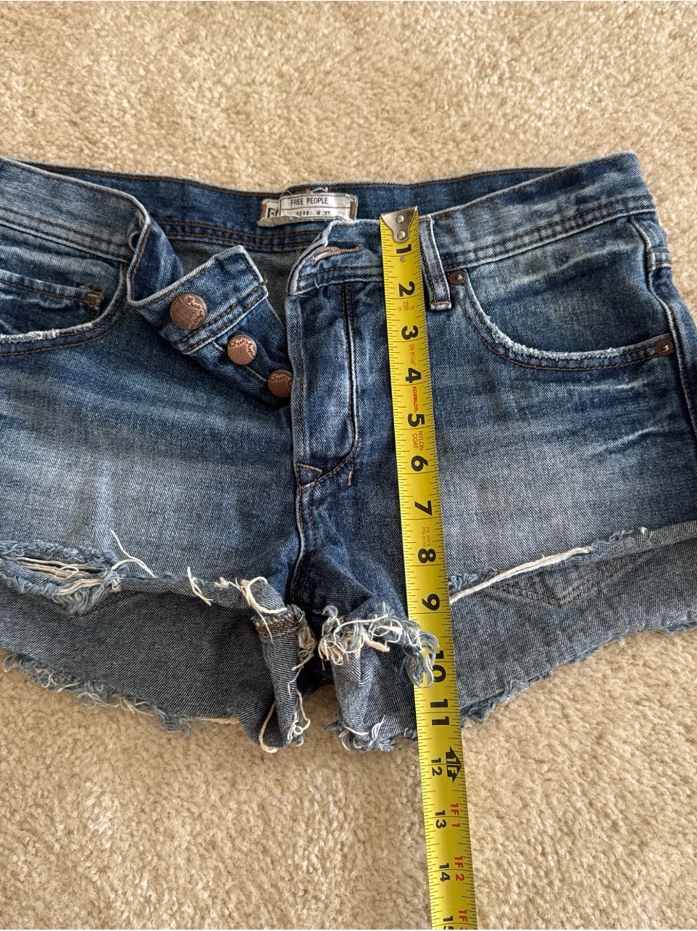 Free People ‘shark bite’ Blue Distressed Cutoff Denim Shorts